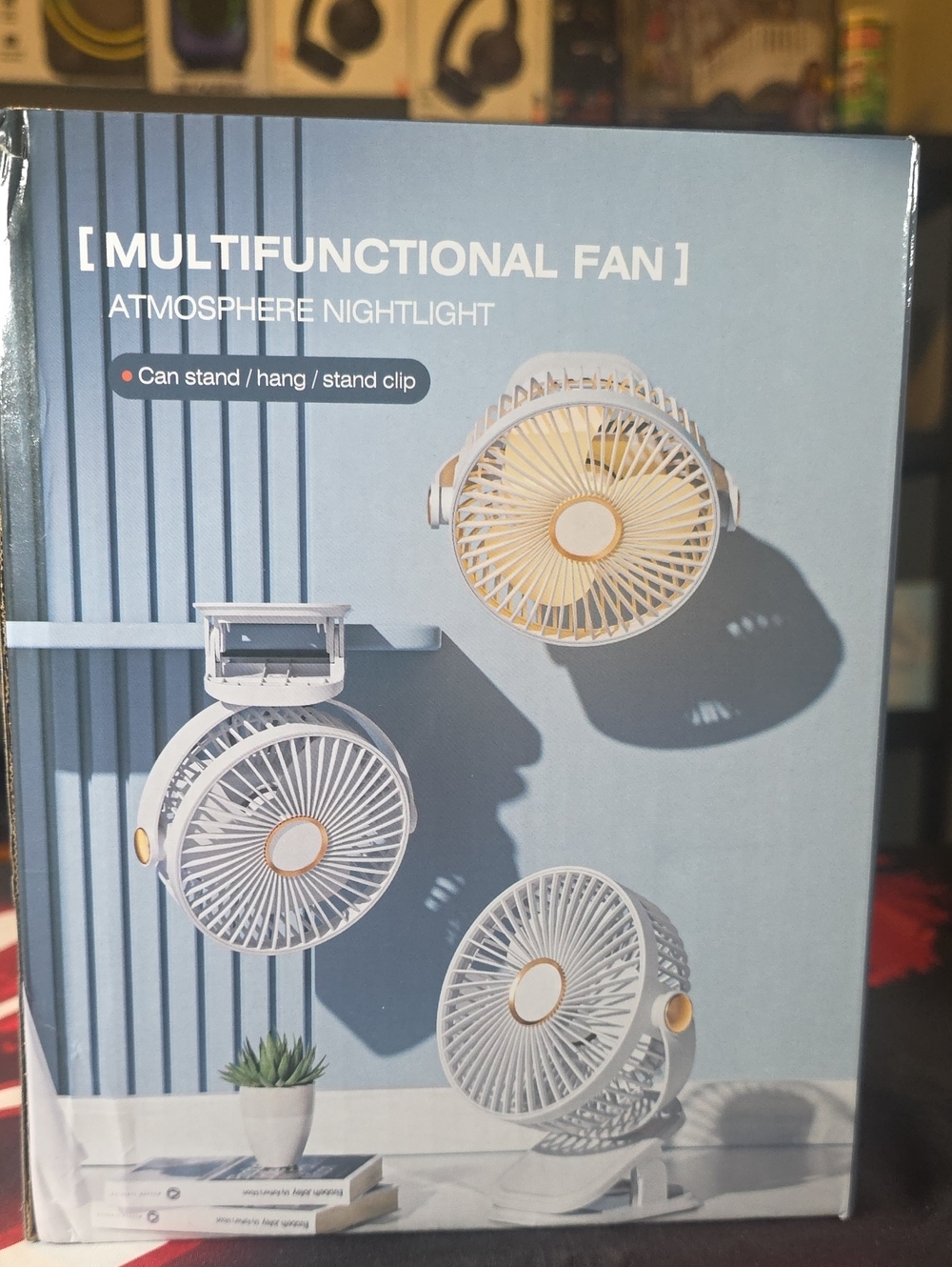 Multifunctional White & Gold Portable Fan with Nightlight